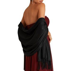 Women's Black Silky Scarf Pashmina Favors Bride Evening Dress Shawl